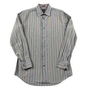 Paul Smith London Button Down Shirt Mens Medium Grey Striped Two Fold Cotton